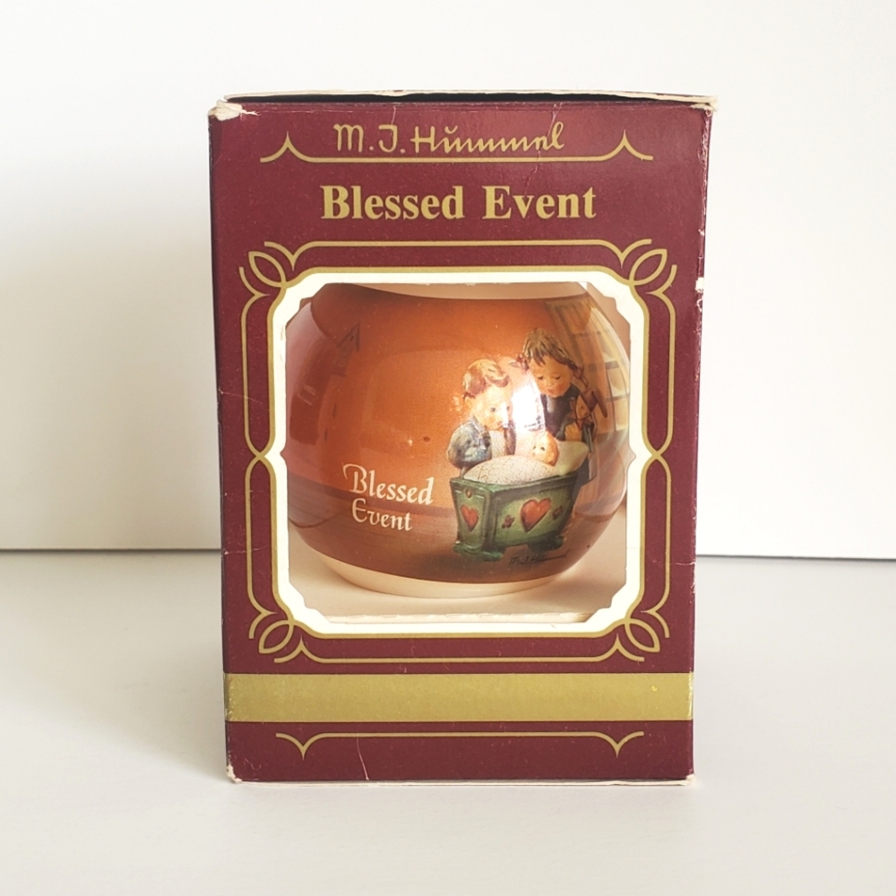VINTAGE MJ Hummel Christmas Tree Glass Ornament Blessed Event 1983